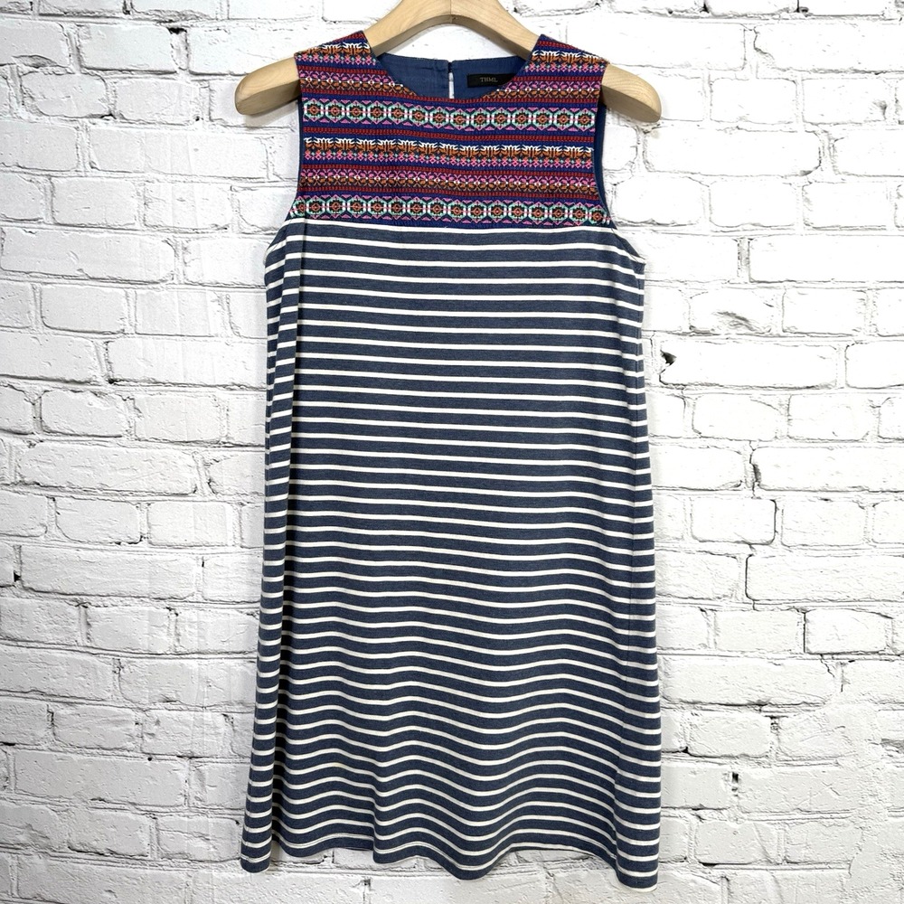 THML Womens Stripe Embroidered‎ Dress Size S Mini Aztec Boho TM3697 Sleeveless